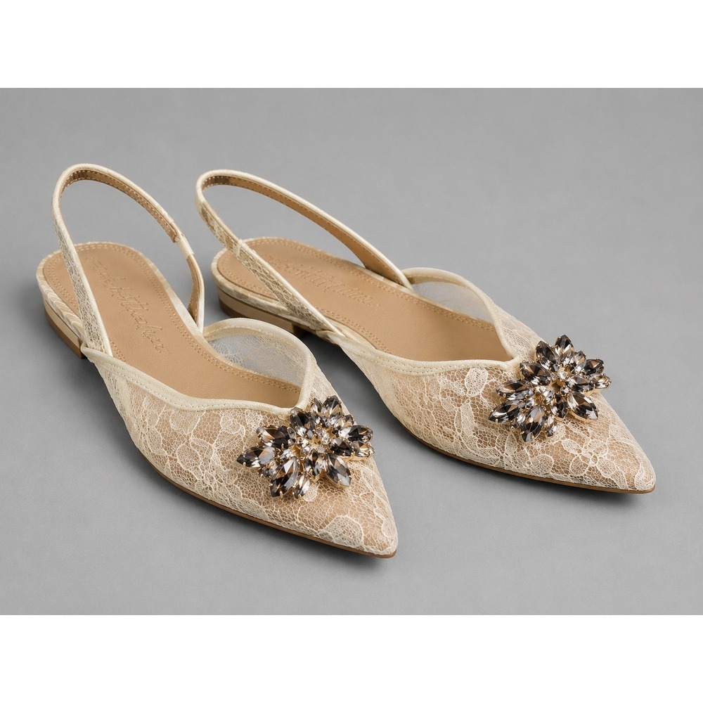 Band‎ of the Free Size 8 Cream Lace Rhinestone Slingback Pointed Toe Flats Shoes